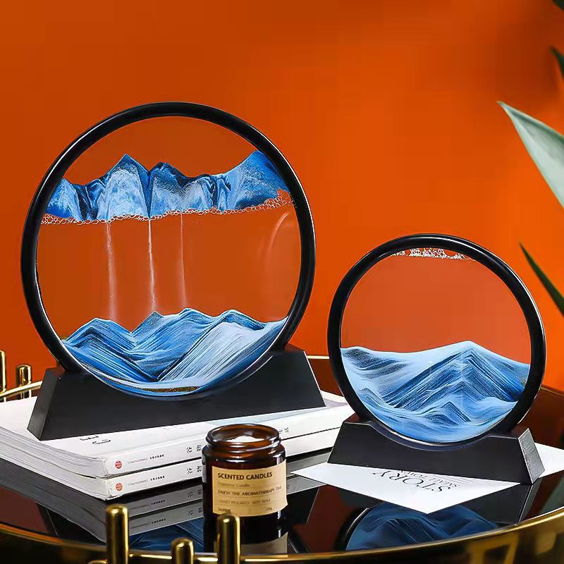 Art Painting Deep Sea Sandscape Flowing Sand 3D Moving Sand Art Picture Hourglass Rectangle Round Glass Home Decor