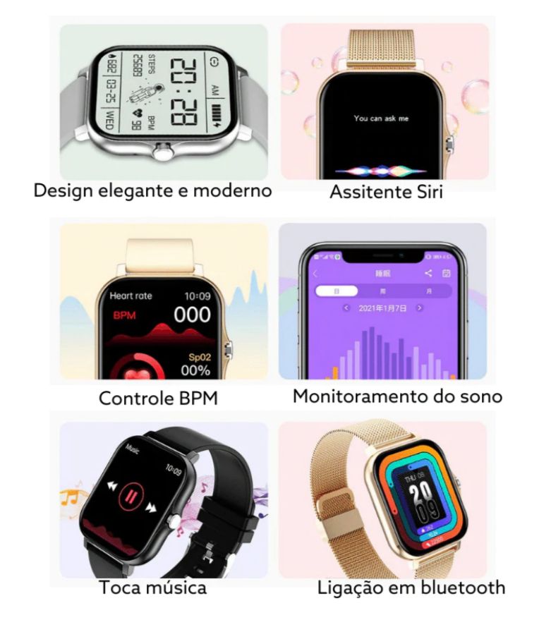 SmartWatch Feminino + COMPRE 1 E LEVE 1 PULSEIRA EXTRA