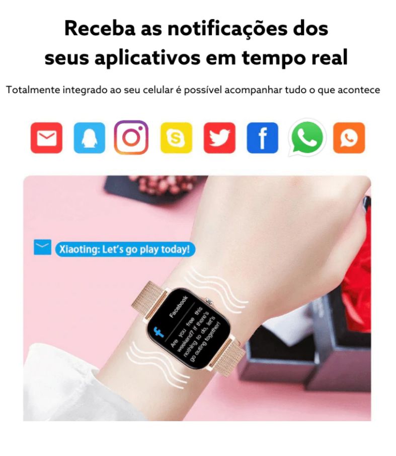 SmartWatch Feminino + COMPRE 1 E LEVE 1 PULSEIRA EXTRA